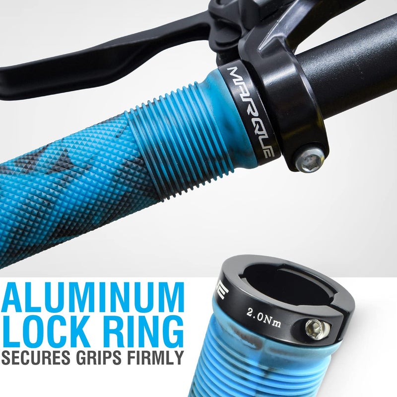 MARQUE Race Mountain Bike Handlebar Grips â€“ Single Lock-On Ring Collar MTB and BMX Bicycle Handle Bar with Non-Slip Grip, Knurly Gritty Pattern and Half Waffle Pattern (Glacier Blue) - Image 3